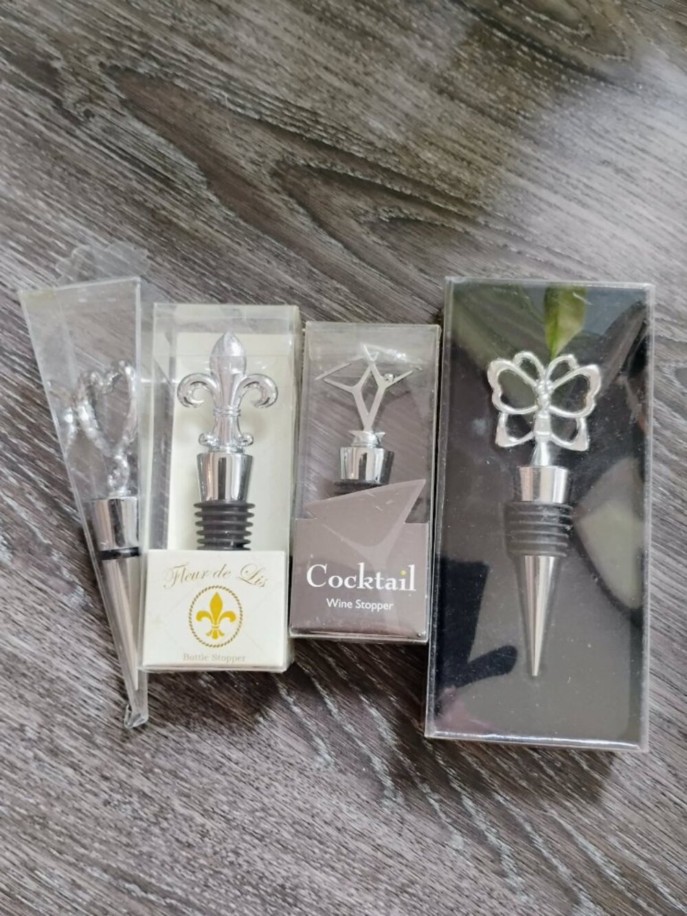 Wine Bottle Stoppers Set of 4 Chrome Assorted Shapes